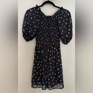 Nordstrom Truly Me Girls Black Floral Balloon Sleeve Chiffon Dress - Size 10